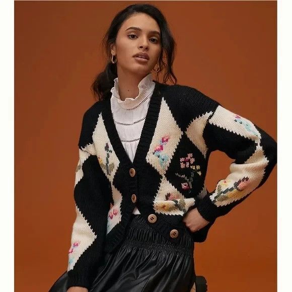Anthropologie Sweaters - Anthropologie $298 Floral Wool Cardigan Tach Clothing Granny LARGE